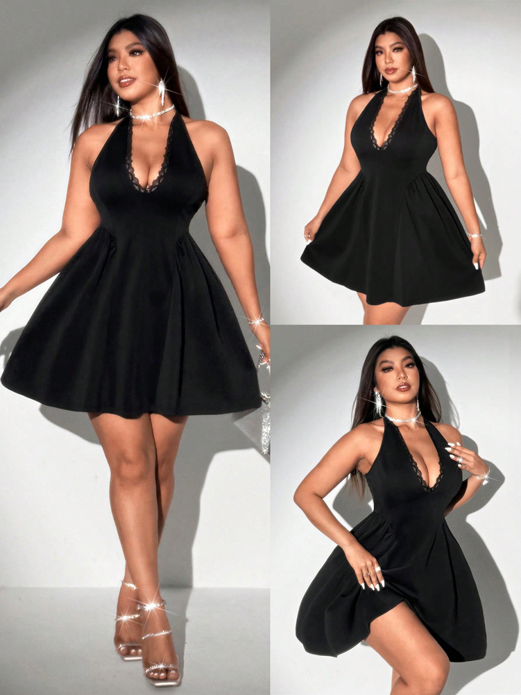 Maxi Dress Halter - Robe Courte Noire Halter Grande Taille